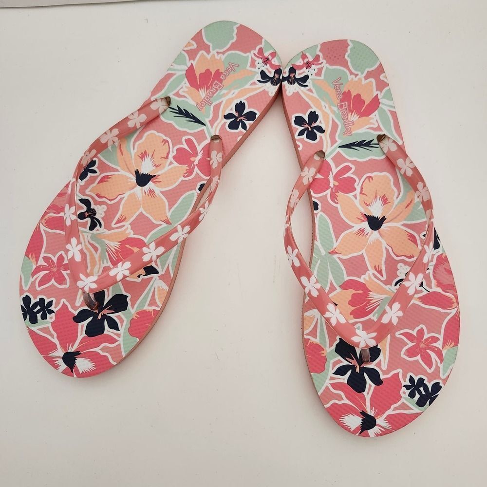 New Vera Bradley pink floral flip flop thong shoes sandals womens size 9/10 L - Picture 5 of 12